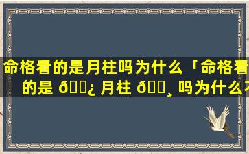 命格看的是月柱吗为什么「命格看的是 🌿 月柱 🕸 吗为什么不能结婚」